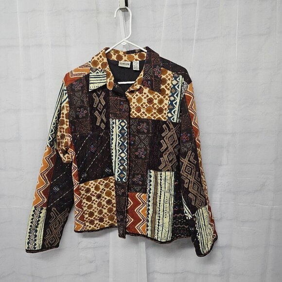 Chico's Brown Patchwork Embroidered Boho Hippie Retro Jacket 2 (L) - Picture 8 of 12